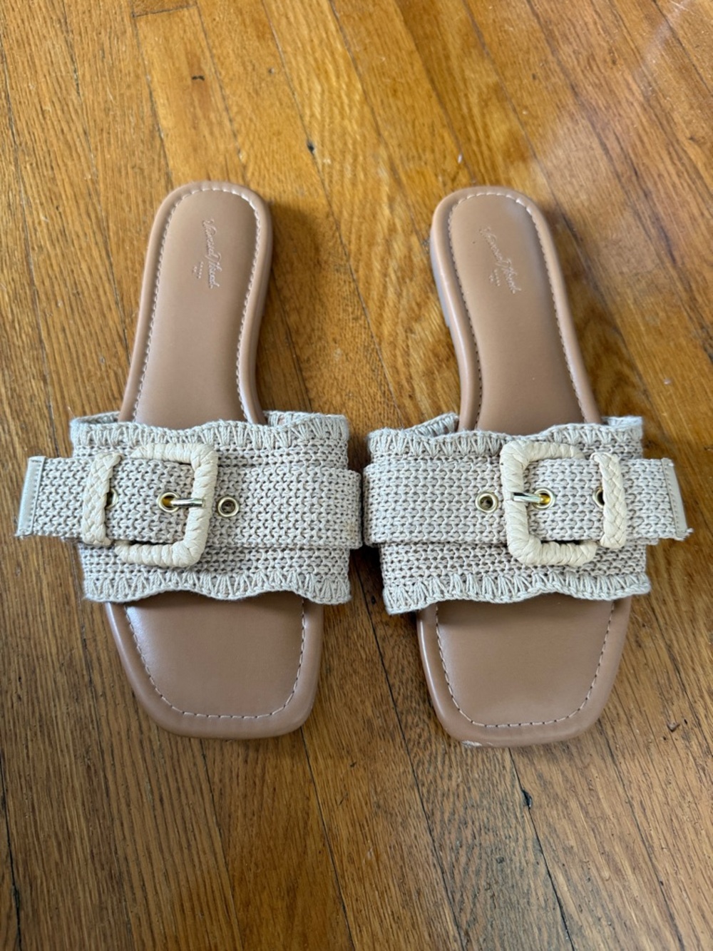 a new day Natural Beige Woven Buckle Slide Sandals